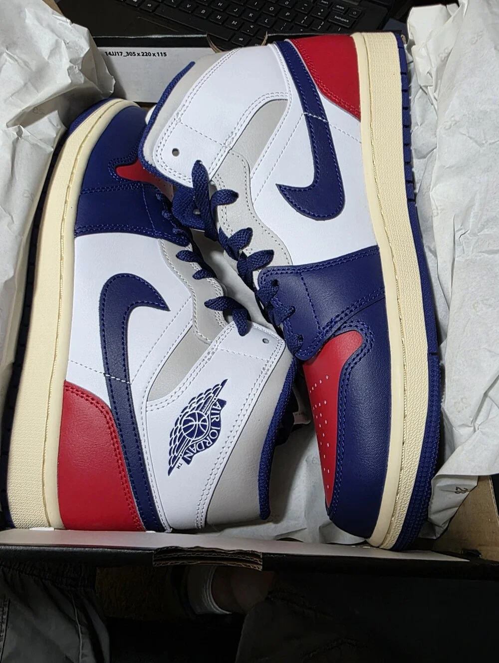 Jordan 1 Mid Size 11m,  Men’s Sneakers in Red, Blue & White New.